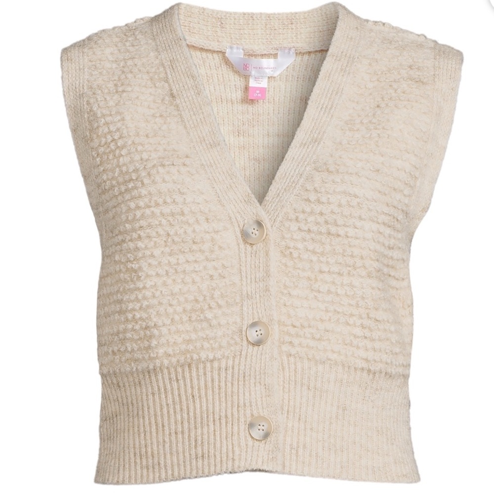 NO BOUNDARIES Juniors Neutral Combo Button Front Sweater Vest Large | NWT - Picture 1 of 8